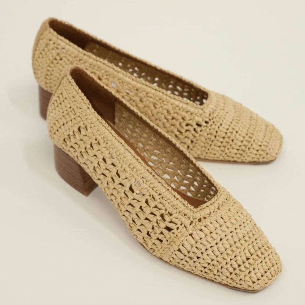 MIISTA Noa Raffia Stacked Heel Pump 40 NEW